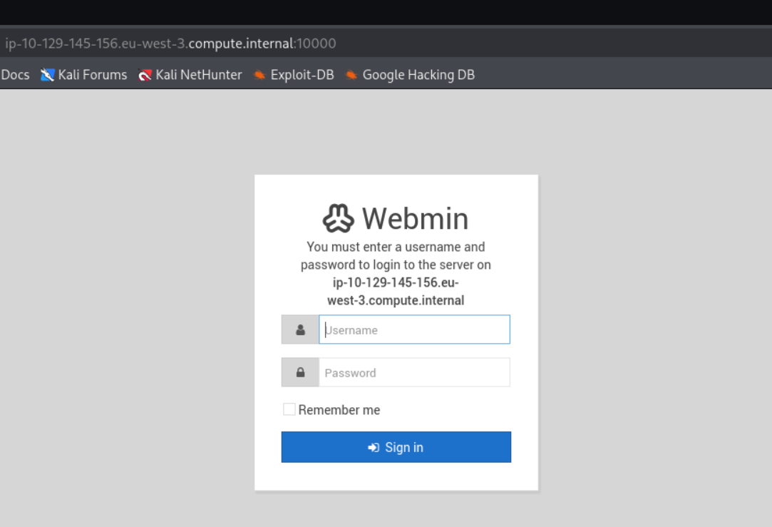 Panel de login de Webmin